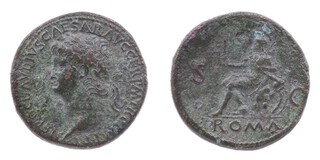 Roman Empire, Nero, 54-68 AD, brass Sestertius, 33mm, Obv: Laureate bust of Nero, left / Rev: Roma seated left holding Victory. S.1961, F. 