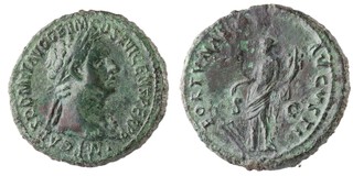 Roman Empire, Domitian, 81-96 AD, brass Dupondius, 30mm, Obv: Laureate bust right / Rev: FORTVNAE AVGVSTI S.C., Fortune standing left. S.2786, F.