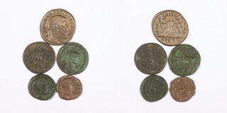 Roman Empire, five bronze coins, including Probus, Florianus, Helena and Maxentius.