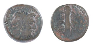 Kyrene, Kyrenaica, North Africa, Mid-century BC, 23mm, bronze coinage, Obv: Diademed head of Zeus Ammon / Rev: Silphium plant. S.6363, VG. 