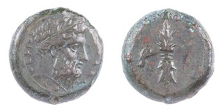 Macedon, Ptolemy Karaunus, 281-279 BCE, 24mm, bronze , Obv: Laureate head of Zeus right / Rev: Thunderbolt, eagle right. 