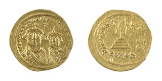 Byzantine Empire, Heraclius (610-641) gold Solidus, 22mm, 4.4g, Obv: Heads of Heraclius and Heraclius Constantine, facing / Rev: Cross potent on steps. S.896, F. 	