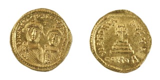 Byzantine Empire, Heraclius (610-641) gold Solidus, 20mm, 4.4g. Heads of Heraclius and Heraclius Constantine, facing / Rev: Cross potent on steps. S.735, VF. 	