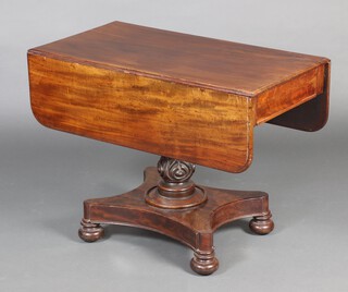 A Victorian mahogany pedestal Pembroke table fitted a drawer on a turned column and triform base 71cm h x 96cm w x 51cm d 