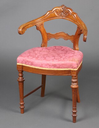 A 19th Century Italian carved walnut tub back chair with upholstered seat, raised on turned and fluted supports  79cm h x 46cm w x 43cm d (seat 27cm x 31cm) 