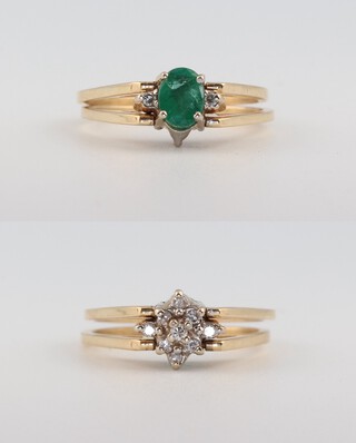 A 14ct yellow gold emerald and diamond reversible ring, the emerald approx. 0.4ct, the brilliant cut diamonds 0.02ct, size M, 3.4 grams