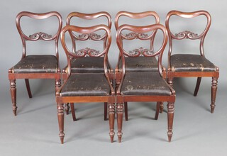 A set of 6 Victorian mahogany spoon back dining chairs with carved and pierced mid rails and drop in seats, raised on turned supports 86cm h x 45cm w x 43cm d (seats 20cm x 26cm) 