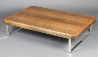 A mid-Century rectangular oak finished and chrome coffee table 30cm h x 136cm w x 88cm d 