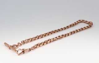 A Victorian 9ct yellow gold Albert with T bar and clasp, 34cm, 12.2 grams 