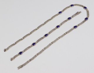 A silver and lapis lazuli bracelet 18cm and necklace 44cm 