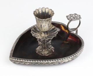 A Victorian silver mounted tortoiseshell heart shaped chamber stick London 1890, 12cm