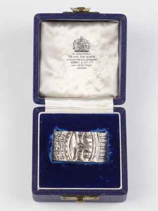 A silver commemorative napkin ring with Prince of Wales feathers, London 1969 by Asprey & Co, 48 grams 