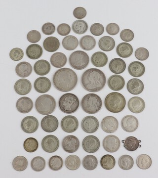 A quantity of pre-1947 coinage mainly George V including threepences, sixpences, shillings and florins, 152 grams 