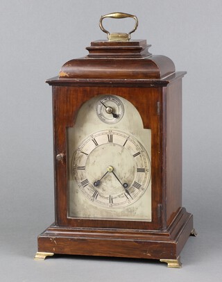 Winterhalder and Hofmeire, a striking on gong bracket clock with 14cm silvered dial, Roman numerals, fast/slow indicator, contained in a mahogany case complete with pendulum and key 31cm h x 20cm w x 16cm d 