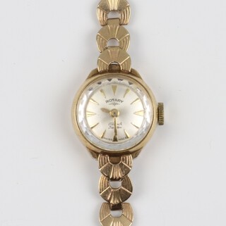 A lady's Rotary 9ct gold wristwatch and bracelet, 9.1 grams including the glass 