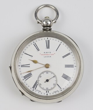 A 935 standard key wind pocket watch  inscribed Kays Perfection Lever, seconds at 6 o'clock, the 55mm case numbered 191841, dust cover numbered 841 