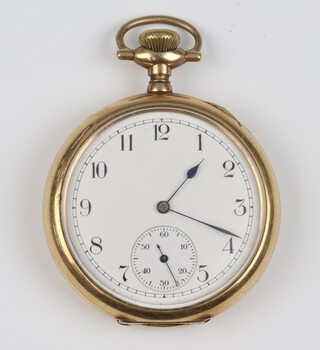 A gentleman's gold plated mechanical pocket watch  with seconds at 6 o'clock, the 50mm case numbered 7592759, the movement engraved Elgin National Watch Co. 12521400 