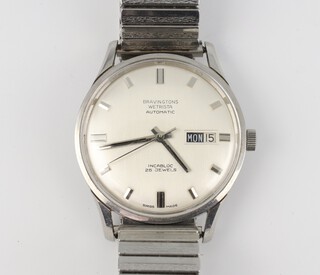 A gentleman's steel cased Bravingtons Wetrista Automatic day/date wristwatch contained in a 38mm steel case 