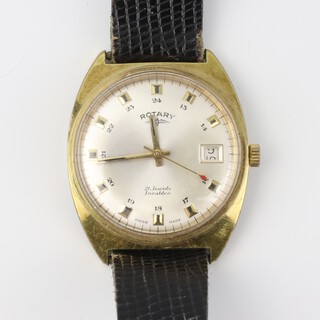 A gentleman's gilt cased Rotary wristwatch with calendar dial contained in a 33mm case 