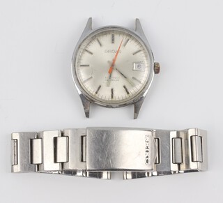 A gentleman's steel cased Giroxa calendar wristwatch contained in a 32mm case, the movement numbered 1950751, having an orange seconds hand,  having a later detached bracelet 