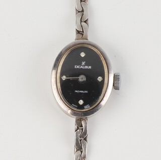 A lady's 925 standard Excalibur wristwatch on a ditto bracelet, in a 15mm case with black dial 