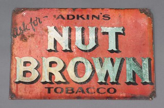 An "Ask For Adkin's Nut Brown Tobacco" red, white and black enamelled advertising sign 31cm x 46cm 