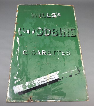 A "Wills's Woodbine Cigarettes" green and white enamelled advertising sign 153cm x 91cm 