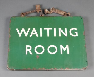 Of railway interest,  a Southern Railway green and white enamelled double sided platform sign  "Waiting Room" 46cm x 61cm 