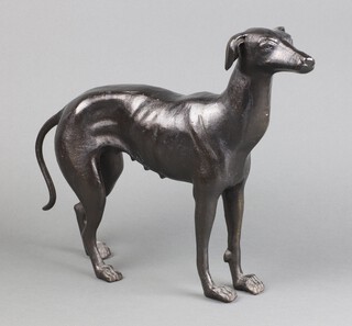 A 20th Century bronze figure of a standing female greyhound 29cm h x 34cm w x 6cm d 