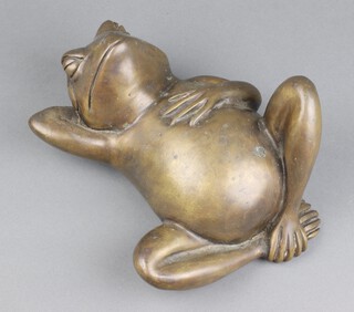 A 20th Century bronze figure of a reclining frog 10cm x 24cm x 18cm 