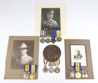 A family group of medals, Father, Son, Daughter and Son-in-Law.   A group of 4 medals to 1958 Sergeant, later Major Arthur Hearsey 1st Royal West Kent Regiment and Duke of Cornwalls Light Infantry comprising Egypt Medal 1882-1889 with 1 bar The Nile 1884-1885, named to Sergeant, India General Service medal 1896 with 2 bars Punjab Frontier 1897-1898 and Tiraha 1897-1898, privately engraved and possibly re-named  to Lieutenant A Hearsey 11DCLI,  Khediv's Star 1884-86 complete with ribbon bar, Baltic medal 1856 un-named as issued, a posthumous group of 3 medals to 1585 Private Harold Garnet Hearsey 4th Battalion Australian Imperial Force comprising 1914-15 Star, British War medal and Victory medal, together with Death plaque (killed in action at Gallipoli) a pair to E Hearsey VAD comprising British War medal and Victory medal in original paper carton, a pair British War medal and Victory medal to 13941 R Trememan deck hand Royal Naval Reserve, complete with 2 portrait photographs of the Major Hearsey, 2 portrait photographs of R Trememan and a small collection of research and photographs 