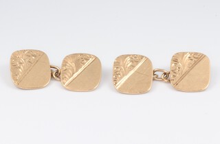 A pair of 9ct yellow gold engraved cufflinks 6.7 grams 