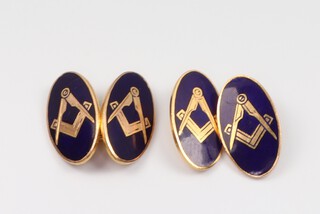 A pair of 18ct yellow gold and blue enamel Masonic cufflinks, 8.3 grams 