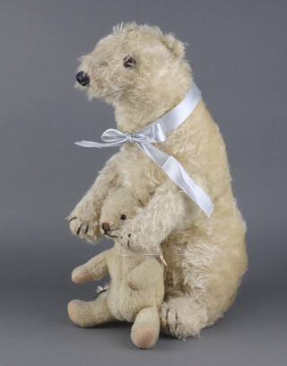 Deans Rag Book Co. Ltd.,  Ivy and Brumas teddy bears circa 1950, mother and cub, celebrating the birth of the first polar bear cub born in captivity in London Zoo in 1949, Ivy in long mohair 47cm and Brumas in short mohair 20cm  