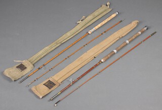 A Hardy Wanlass 7' spinning 9/10lb split cane fishing rod and an Edgar Sealey 7' spinning rod, both contained in their correct maker's bags