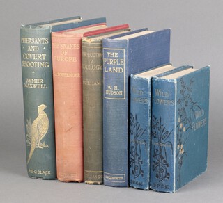 A collection of early 19th Century volumes relating to nature to include The Snakes of Europe, by  G A Boulenger 1913, Wild Flowers Series 1 and 2 Ann Pratt 1905, Pheasants and Covert Shooting by Aymer Maxwell 1913, The Purple Land W H Hudson 1925 and An Introduction to  Zoology by Rosalie Lulham 1913