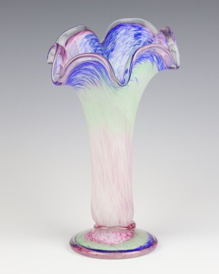 A mid-Century Murano glass vase with wavy rim, 23cm 