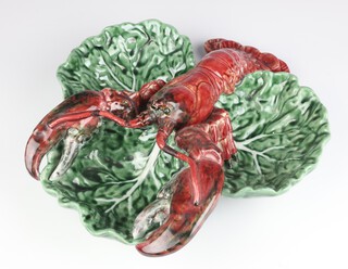 A 20th Century Continental Majolica lobster dish, impressed marks, 35cm 