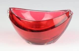 A Waterford Crystal red glass bowl, elliptical shape, 19cm 