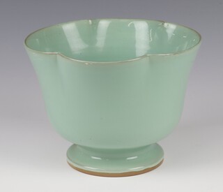 A 20th Century Celadon lobed turquoise bowl with impressed mark 13cm 