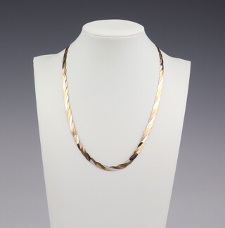 A 9ct three colour gold necklace, 42cm, 7.5 grams 