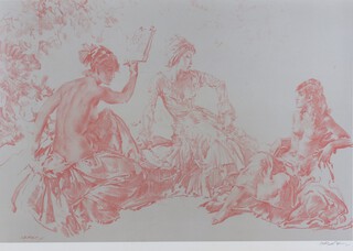 ** Sir William Russell Flint (Scottish 1880-1969), ochre print signed in pencil, "Discussion" with Fine Art Trade Guild blind proof stamp 48cm x 68cm ** PLEASE NOTE - Artist's Re-sale Rights May be Payable on this lot