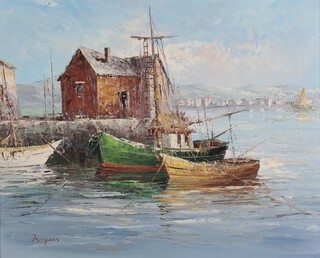 Rogers, oil on canvas, 20th Century Continental harbour scene, signed, 40cm x 50cm 