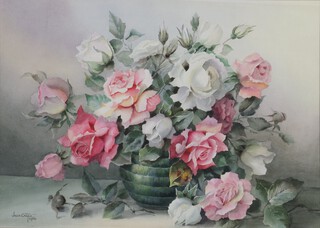 Jack Carter 1980 (British 1912-1992), watercolour signed and dated, still life vase of roses, 28cm x 39cm  