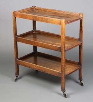 An Edwardian rectangular oak 3 tier trolley 91cm h x 77cm w x 41cm d 