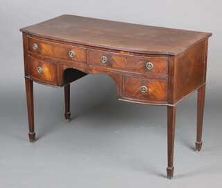 An Edwardian Georgian style mahogany side table, fitted 2 long and 2 short drawers, raised on square tapered supports, spade feet 78cm h x 104cm w x 55cm d 