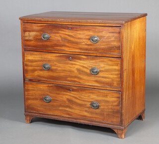 A 19th Century mahogany chest of 3 long drawers, raised on bracket feet 92cm h x 93cm w x 53cm d 