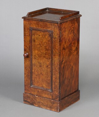 A Victorian figured walnut pot cupboard with 3/4 gallery 80cm h x 38cm w x 35cm d 