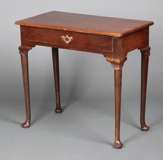 A 19th Century rectangular mahogany side table fitted a frieze drawer, raised on club supports 71cm h x 76cm w x 42cm d 