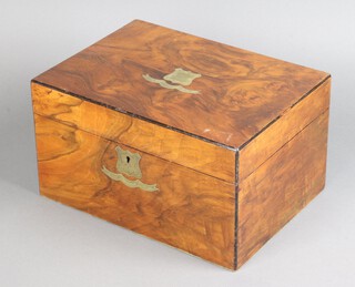 A Victorian rectangular figured walnut trinket box with brass escutcheon, hinged lid 18cm h x 38cm w x 24cm d 